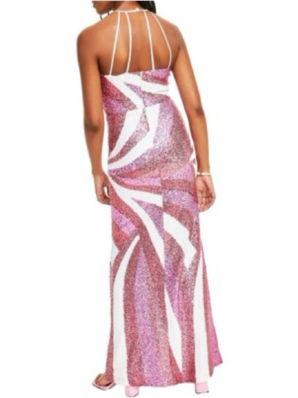 B. DARLIN NWT Sequin Halter Maxi Dress Pink White Size 3/4 Prom Pageant - Picture 3 of 12